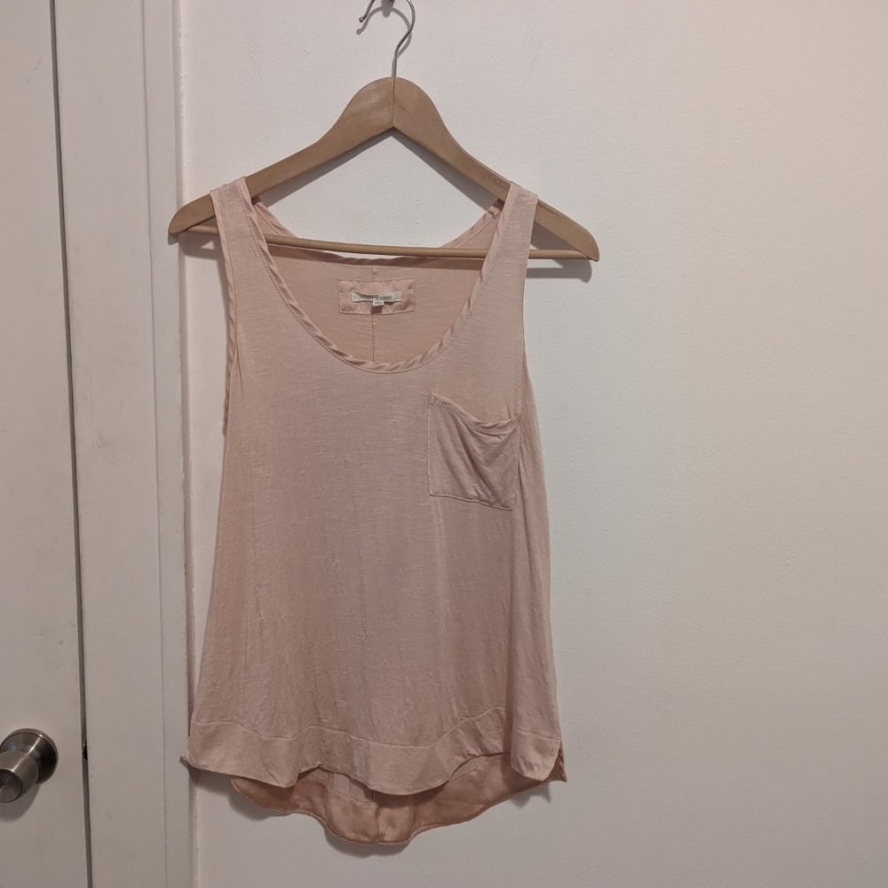 Anthropologie Pure + Good Blush Pink Satin Trim Pocket Tank - Picture 2 of 7